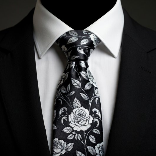Luxury Vintage Roses on Black ネクタイ