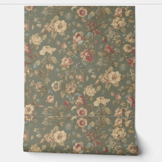 Luxury Vintage Victorian Floral Beige Olive Green  壁紙