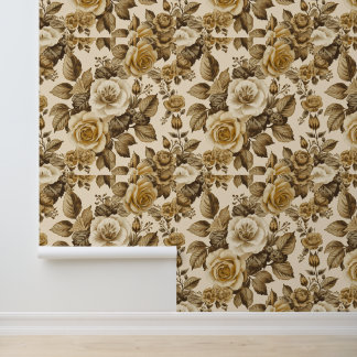 Luxury Vintage Victorian Floral Rich Gold Cream 壁紙