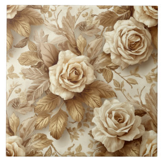 Luxury Vintage Victorian Floral Rich Gold Roses タイル