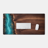 Luxury Walnut Wood and Teal Resin Art Desk Mat デスクマット (キーボード&マウス)