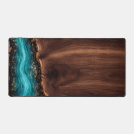 Luxury Walnut Wood and Teal Resin Art Desk Mat デスクマット