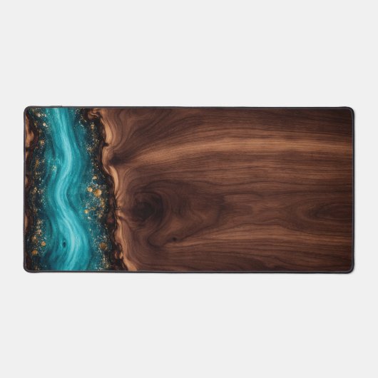Luxury Walnut Wood and Teal Resin Art Desk Mat デスクマット (正面)