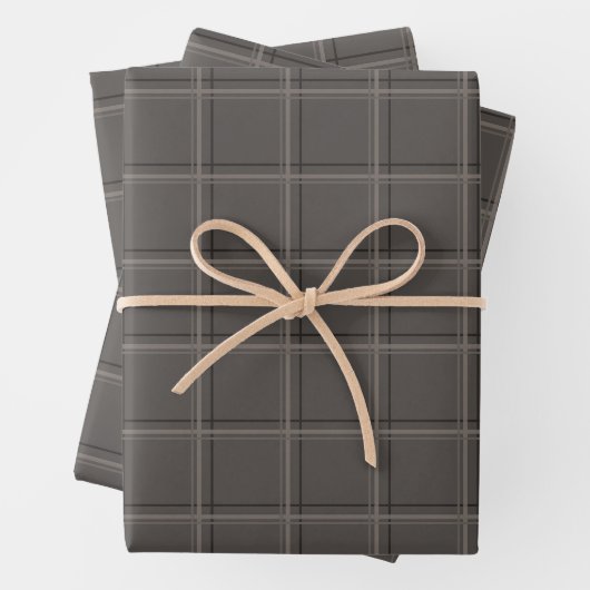 Luxury Warm Charcoal Windowpane Plaid ラッピングペーパーシート (インサイチュ)