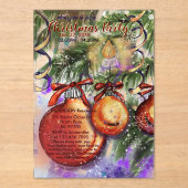 Luxury Watercolor Christmas Party Ornaments & pine アクリル招待状 (正面)