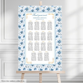 Luxury Watercolor Pastel Blue Gold Seating Chart ポスター