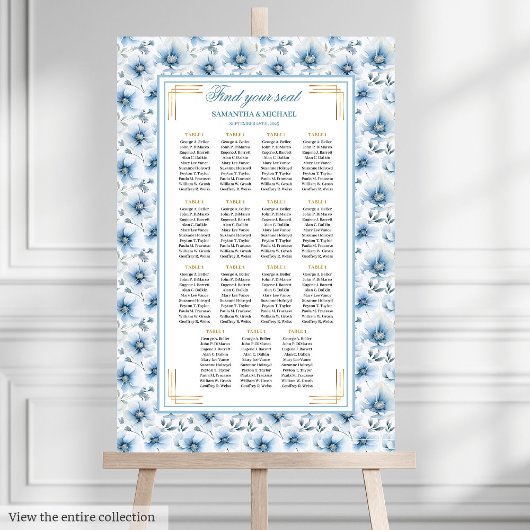 Luxury Watercolor Pastel Blue Gold Seating Chart ポスター