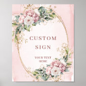 Luxury Watercolor Rose Gold Floral Custom Sign ポスター (正面)
