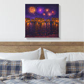 Luxury Waterfront Fireworks Night Canvas Wall Art  キャンバスプリント (インサイチュ (寝室))