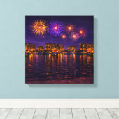 Luxury Waterfront Fireworks Night Canvas Wall Art  キャンバスプリント (インサイチュ (ウッドフロア))