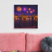 Luxury Waterfront Fireworks Night Canvas Wall Art  キャンバスプリント (インサイチュ (リビング))