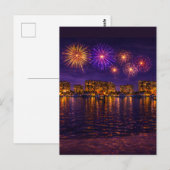 Luxury Waterfront Fireworks Night Canvas Wall Art  ポストカード (正面/裏面)