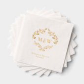 Luxury Wedding Real Gold foil leaf Monogram Crest 箔ナプキン (インサイチュ (積み重ね))