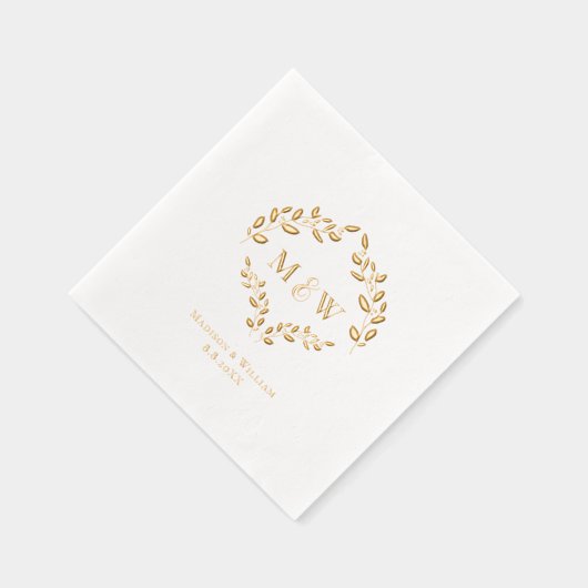 Luxury Wedding Real Gold foil leaf Monogram Crest 箔ナプキン (右)