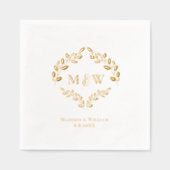 Luxury Wedding Real Gold foil leaf Monogram Crest 箔ナプキン (正面)