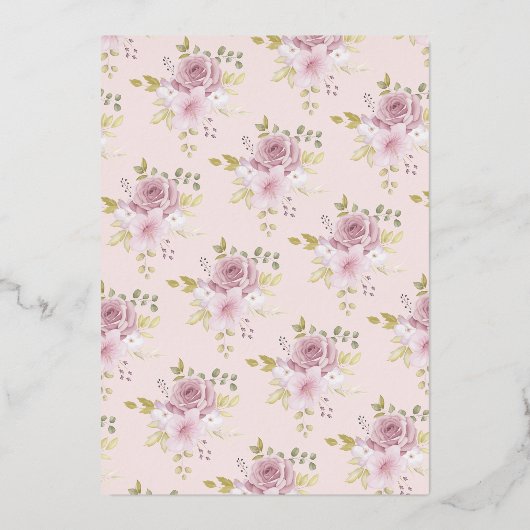 Luxury Wedding Spring Floral Pink Bouquet 箔招待状 (裏面)