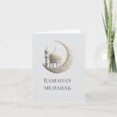 Luxury White 3D Islamic Crescent & Mosque  Ramadan シーズンカード (正面)