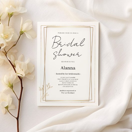 Luxury white and gold minimalist Bridal Shower 招待状