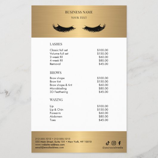 Luxury white and Gold Salon Price List チラシ (正面)