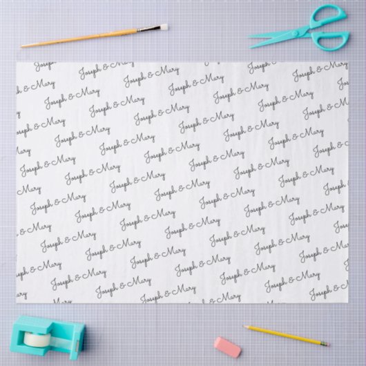 Luxury White Black Text Customizable Name Wedding 薄葉紙 (クラフト)