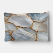 Luxury White Blue Marble & Gold Veins Agate Stone  アクセサリーポーチ (裏面)