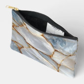 Luxury White Blue Marble & Gold Veins Agate Stone  アクセサリーポーチ (見開き)