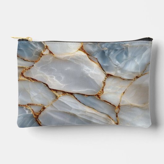 Luxury White Blue Marble & Gold Veins Agate Stone  アクセサリーポーチ (正面)