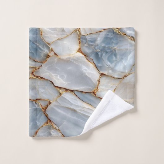 Luxury White Blue Marble & Gold Veins Agate Stone ウォッシュタオル (ウォッシュタオル)