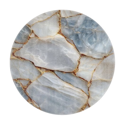 Luxury White Blue Marble & Gold Veins Agate Stone カッティングボード (正面)