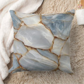 Luxury White Blue Marble & Gold Veins Agate Stone クッション (ブランケット)