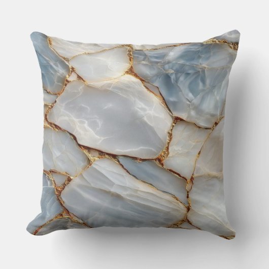 Luxury White Blue Marble & Gold Veins Agate Stone クッション (正面)