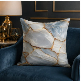 Luxury White Blue Marble & Gold Veins Agate Stone クッション