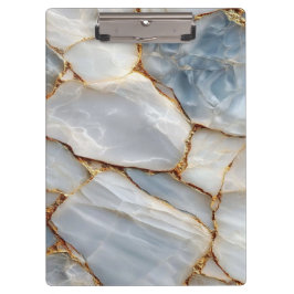 Luxury White Blue Marble & Gold Veins Agate Stone クリップボード