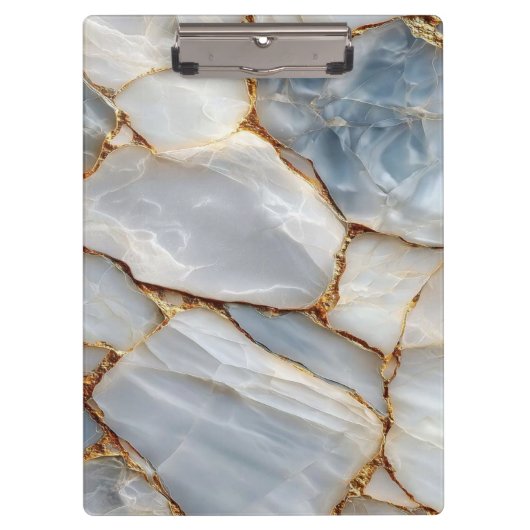 Luxury White Blue Marble & Gold Veins Agate Stone クリップボード (正面)