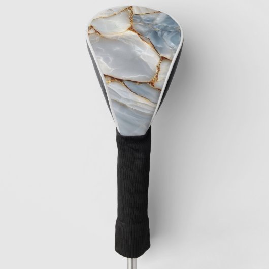 Luxury White Blue Marble & Gold Veins Agate Stone ゴルフヘッドカバー (正面)