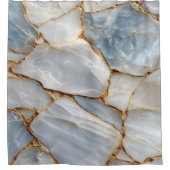 Luxury White Blue Marble & Gold Veins Agate Stone  シャワーカーテン (正面)