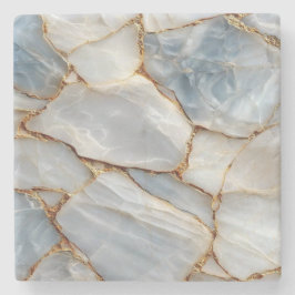 Luxury White Blue Marble & Gold Veins Agate Stone ストーンコースター