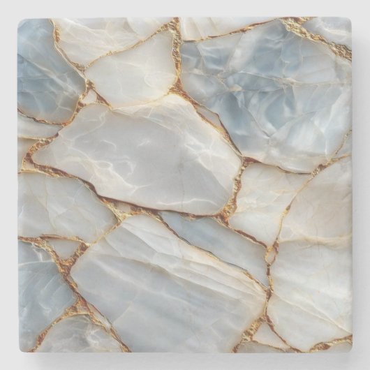 Luxury White Blue Marble & Gold Veins Agate Stone  ストーンコースター (正面)
