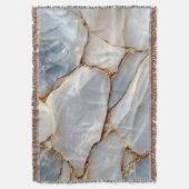 Luxury White Blue Marble & Gold Veins Agate Stone スローブランケット (正面縦)