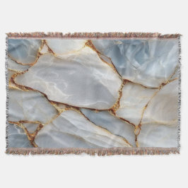 Luxury White Blue Marble & Gold Veins Agate Stone スローブランケット