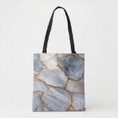 Luxury White Blue Marble & Gold Veins Agate Stone トートバッグ (正面)