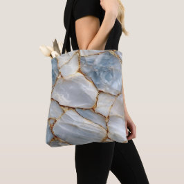 Luxury White Blue Marble & Gold Veins Agate Stone トートバッグ
