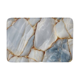 Luxury White Blue Marble & Gold Veins Agate Stone バスマット