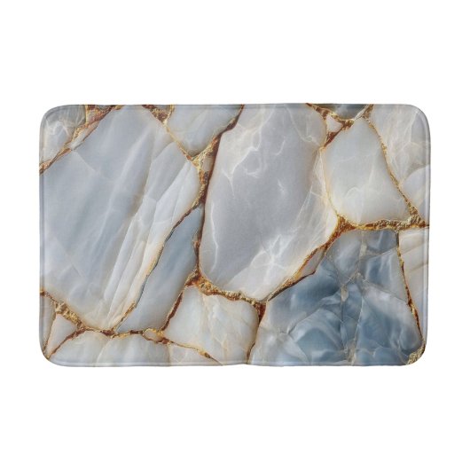 Luxury White Blue Marble & Gold Veins Agate Stone  バスマット (正面)
