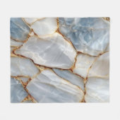 Luxury White Blue Marble & Gold Veins Agate Stone フリースブランケット (正面(横))