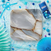 Luxury White Blue Marble & Gold Veins Agate Stone ペーパープレート (パーティー)