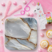 Luxury White Blue Marble & Gold Veins Agate Stone ペーパープレート (パーティー)