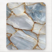 Luxury White Blue Marble & Gold Veins Agate Stone  マウスパッド (正面)
