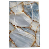 Luxury White Blue Marble & Gold Veins Agate Stone ミディアムペーパーバッグ (正面)