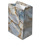 Luxury White Blue Marble & Gold Veins Agate Stone ミディアムペーパーバッグ (裏面アングル)